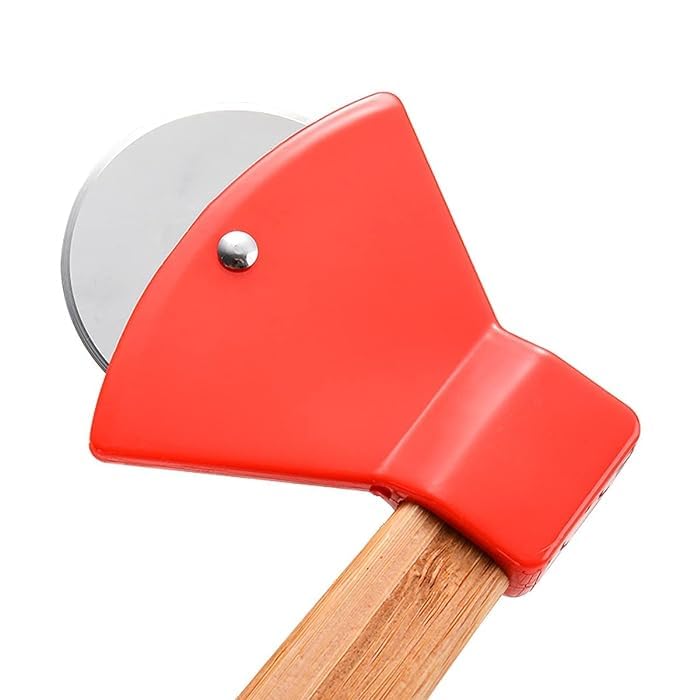 WISHOME Axe Shaped Pizza Cutter with Sharp Rotating Blade for Pizza, Bread, Cakes (Multi) - RA075-RED - Image 2