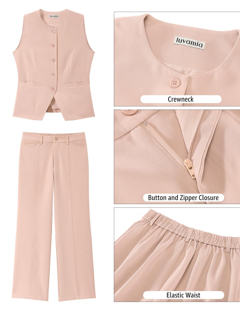 luvamia Womens 2 Piece Sleeveless Vest Pant Suit Womens Pant Suit Women Two Piece Outfits Sets Dressy Pant Suits for Women Womens 2 Piece Outfits Summer Cameo Rose Large Fits Size 12 / Size 14 - Image 5