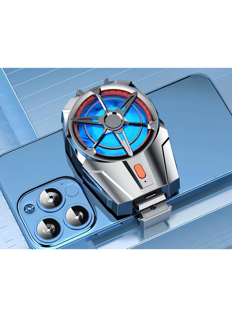 Cell Phone Cooler USB Rechargeable, Mobile Phone Radiator for Playing Games Watching Videos with LED Light, Cooler Controller Compatible for Universal Smartphone, Silver - Image 1