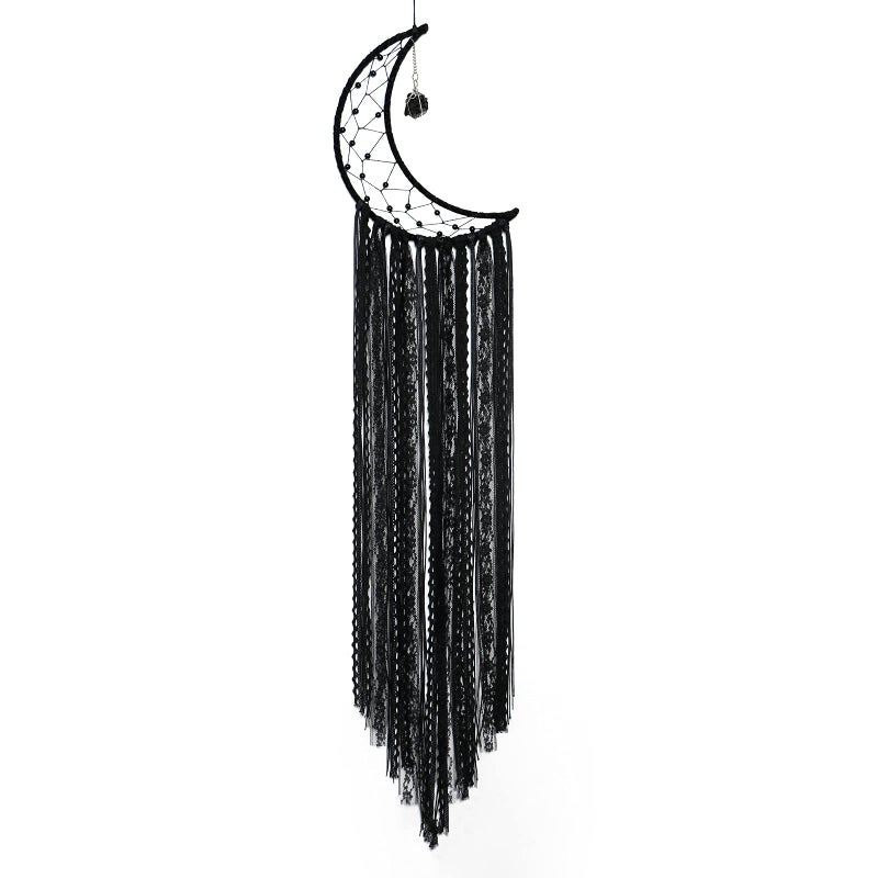 Dream Catcher Black Moon Dream Catchers Hanging Crystal Stone Boho Decor For Bedroom Bohemian Home Decoration Ornament Craft Gift (Black)