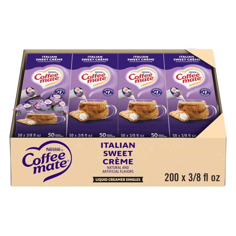 Coffee Mate Nestle Coffee mate Coffee Creamer, Italian Sweet Creme, Liquid Creamer Singles, Non Dairy, No Refrigeration, 0.375 fl oz Tubs (Pack of 200) - Image 1