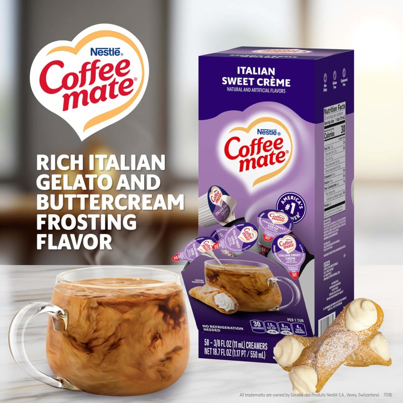 Coffee Mate Nestle Coffee mate Coffee Creamer, Italian Sweet Creme, Liquid Creamer Singles, Non Dairy, No Refrigeration, 0.375 fl oz Tubs (Pack of 200) - Image 2