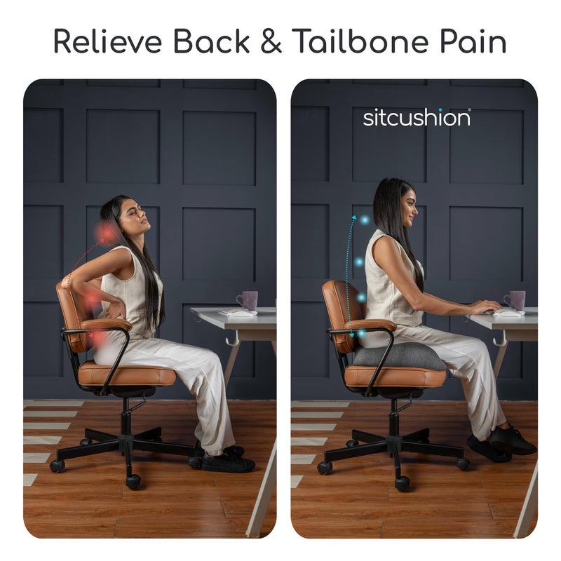 SitCushion Extra Large Memory Foam Seat Cushions for Office Chairs, Pressure Relief Seat Cushion for Tailbone Pain Relief, Sciatica & Back Pain, Ergonomic Office Chair Cushion for Long Sitting & Driving (Black) - Image 3
