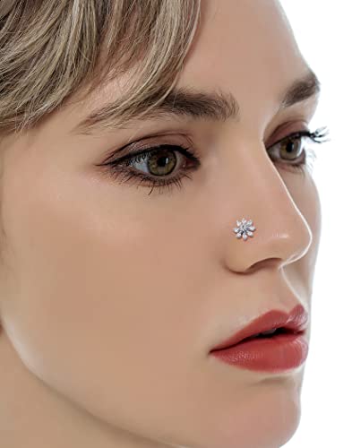 Tornito 9Pcs Nose Rings Stud Bone Shaped Nose Ring Flower CZ Snowflake Butterfly Screw Nose Stud Body Piercing Jewelry for Women Men 20G Silver Tone - Image 5