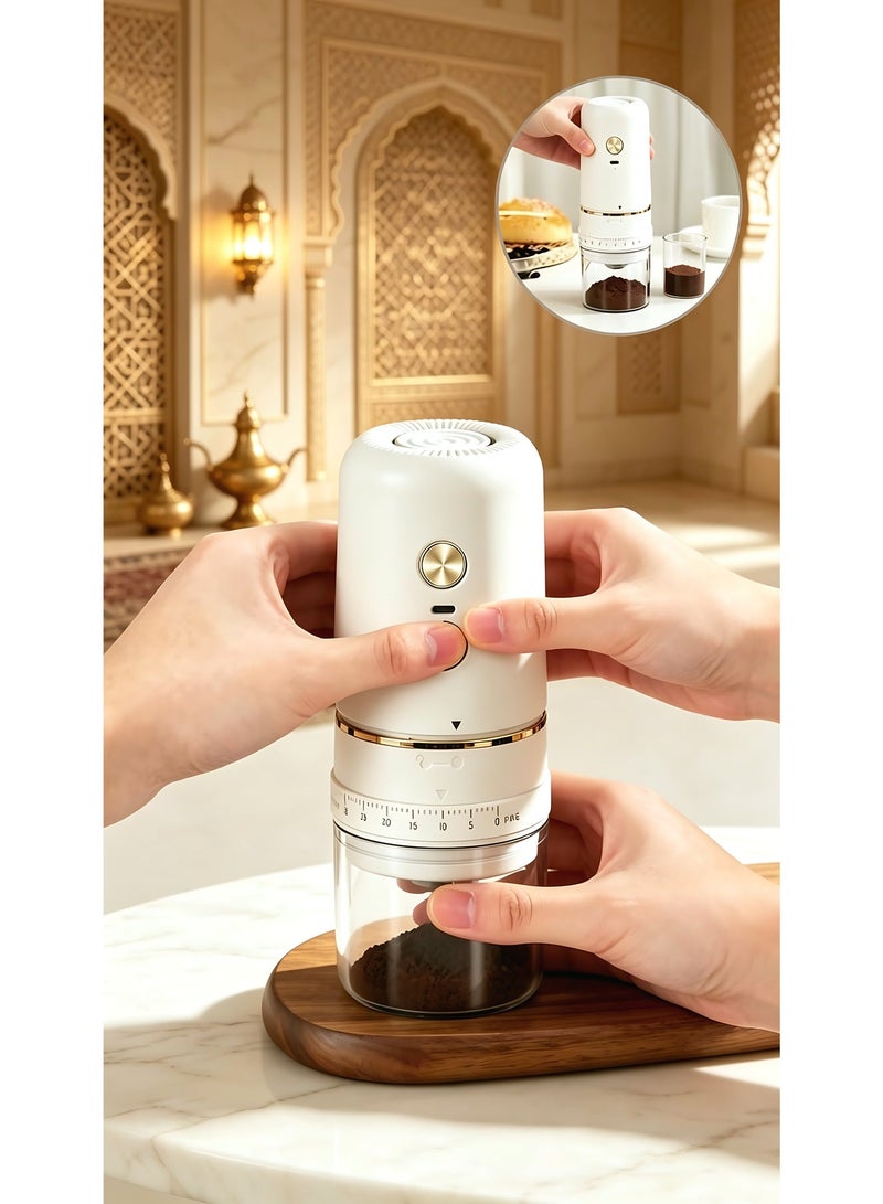 【مطحنة قهوة كهربائية محمولة بقرص طحن سيراميك، مع ضبط خارجي لسمك الطحن، شحن USB-C بسعة 1000 مللي أمبير، مطحنة حبوب قهوة لاسلكية للسفر والاستخدام المنزلي】 - Image 4
