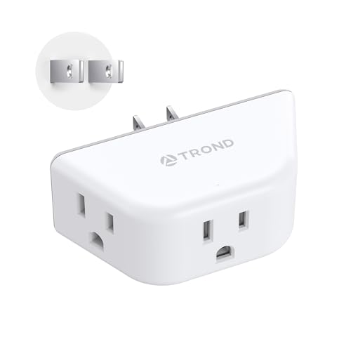 TROND 2 Prong to 3 Prong Outlet Adapter, 3-Way Angled Plug Extender with 3 AC Sockets, Wall Splitter for Non-Grounded Outlets in Old House, Cruise Essentials, White - Image 1