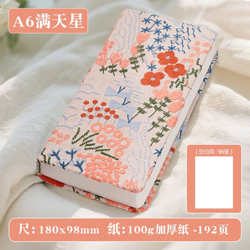 Handbook, Daisy Literary Embroidery Diary, Small Floral Cloth Covered Notebook, High-Looking Handbook, Blank Book - Image 1