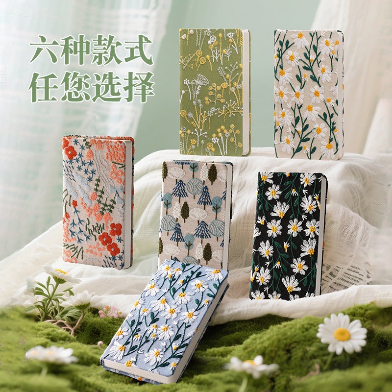 Handbook, Daisy Literary Embroidery Diary, Small Floral Cloth Covered Notebook, High-Looking Handbook, Blank Book - Image 4