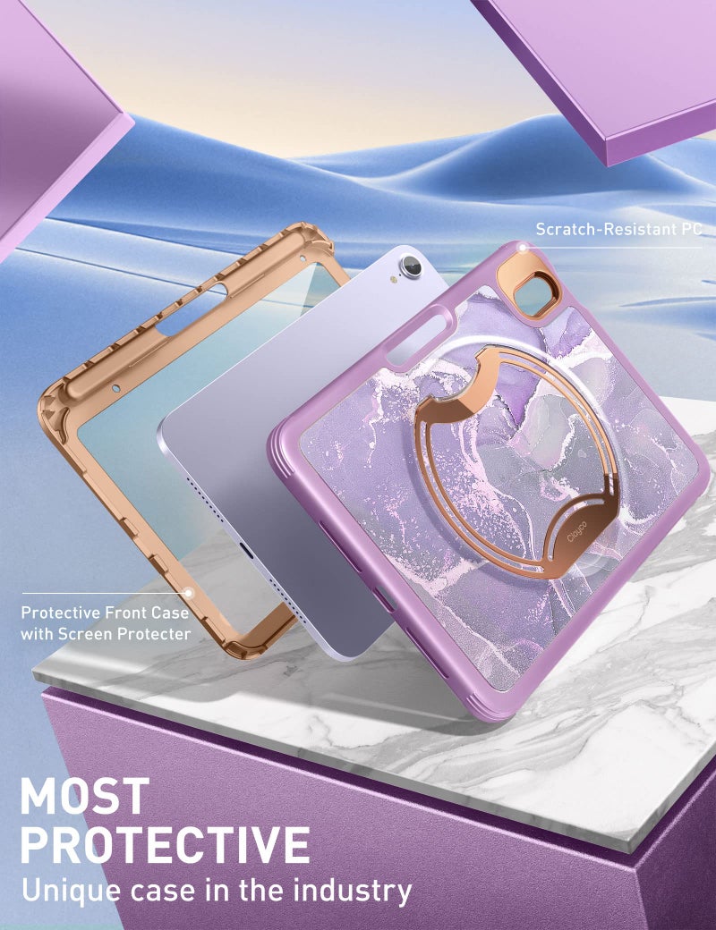 Clayco Nebula Case for iPad mini 6 (2021) with [Built-in Screen Protector] [Kickstand] [Pencil Holder], Full Body Slim Protective Case Support Pencil Charging for iPad mini 8.3 6th Generation-Purple - Image 4