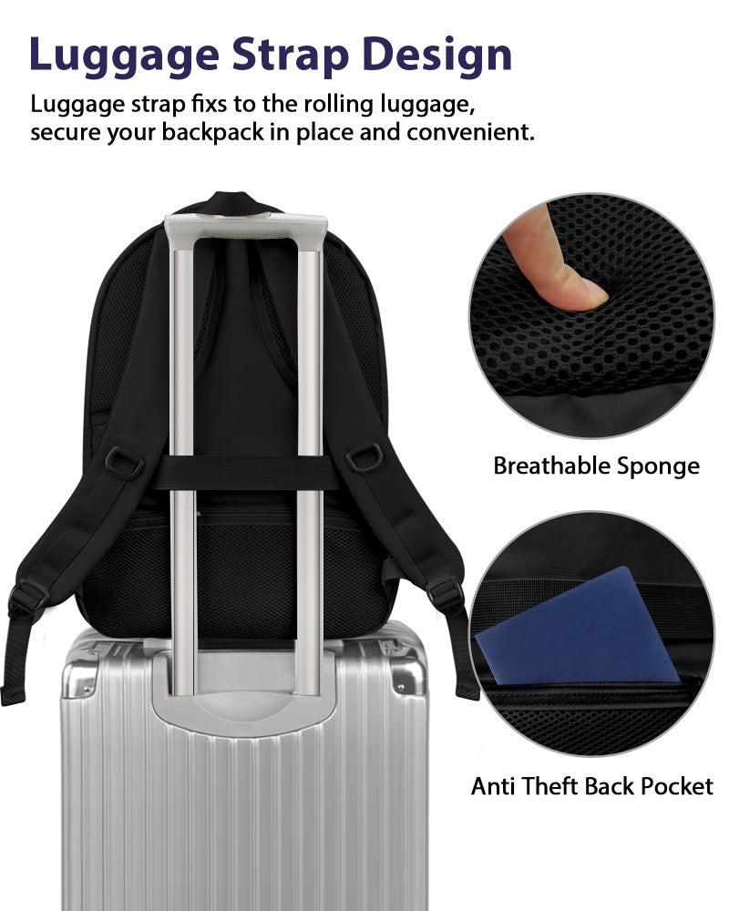 MATEIN 17 Inch Laptop Backpack for Work, Airline Approved Carry On Travel Backpack with Anti Theft Pocket and Luggage Strap, Water Resistant College Computer Daypack Gifts for Men Women, Black Green - Image 3