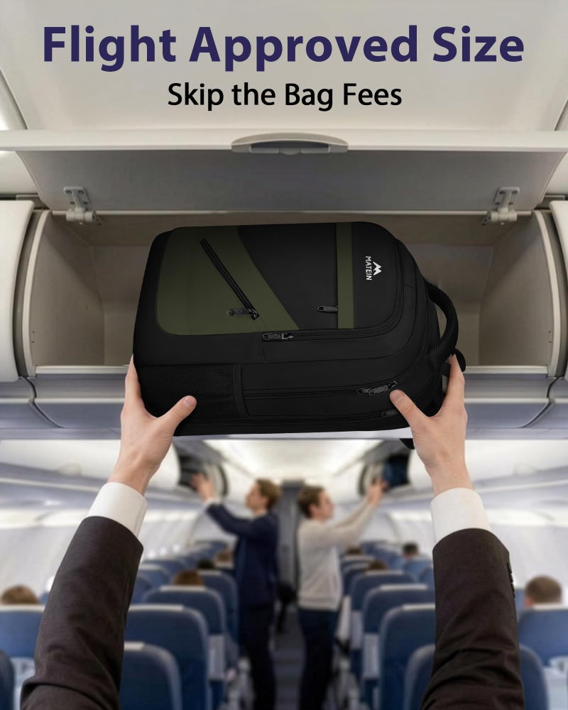 MATEIN 17 Inch Laptop Backpack for Work, Airline Approved Carry On Travel Backpack with Anti Theft Pocket and Luggage Strap, Water Resistant College Computer Daypack Gifts for Men Women, Black Green - Image 4