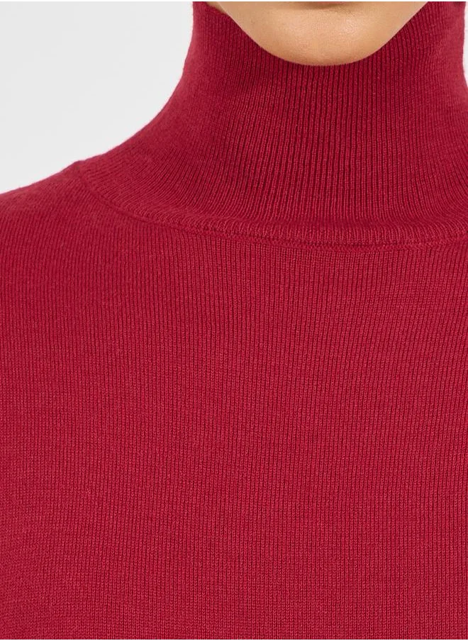 Styli Turtle Neck Knit Sweater Mini Dress