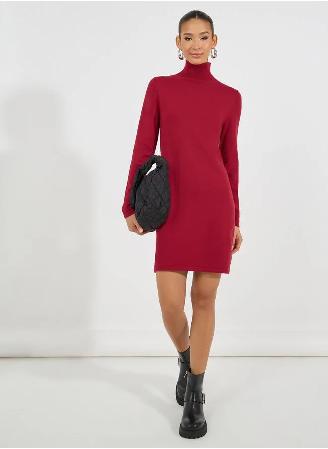 Styli Turtle Neck Knit Sweater Mini Dress