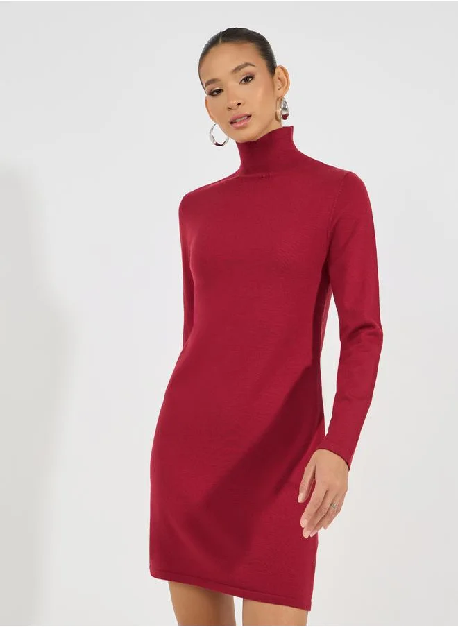 Styli Turtle Neck Knit Sweater Mini Dress