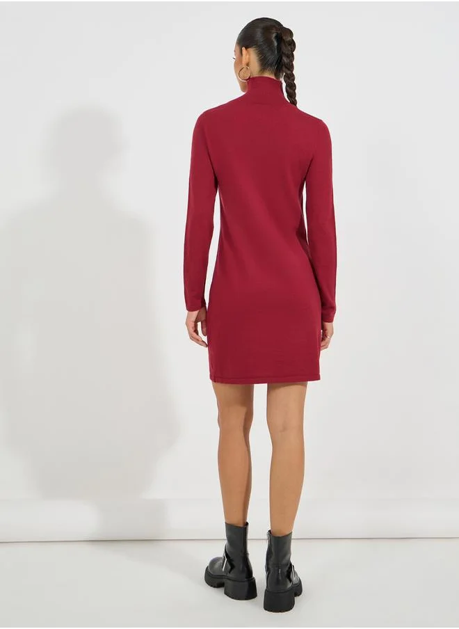 Styli Turtle Neck Knit Sweater Mini Dress