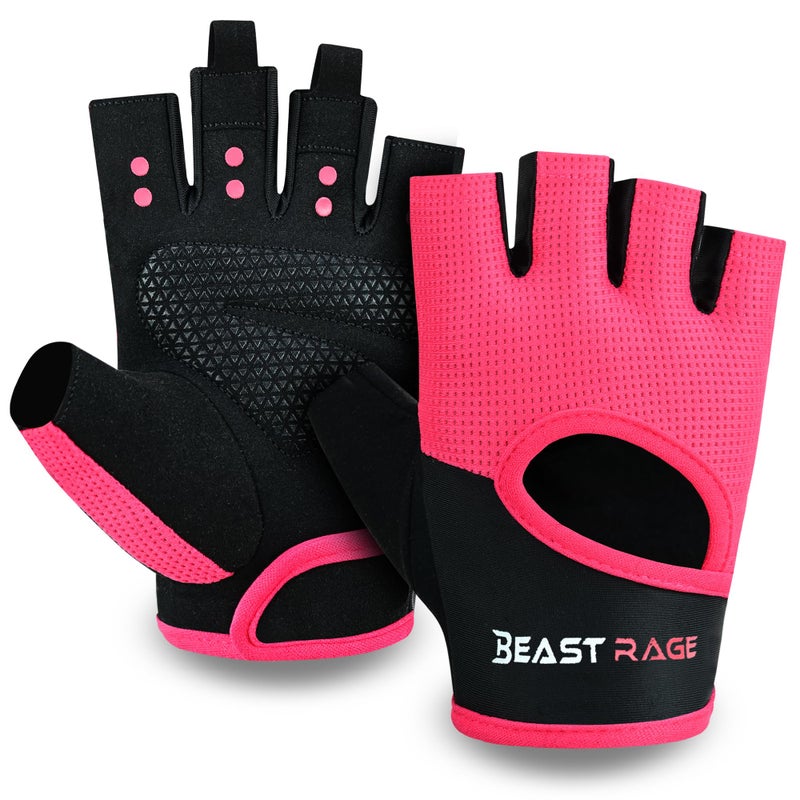 BEAST RAGE Workout Gloves for Men Gym Gloves for Weightlifting Women Fingerless with Palm Protection Padding, Breathable and Lightweight Weight Lifting Glove Cycling Pull Up (Magenta, L) - Image 1