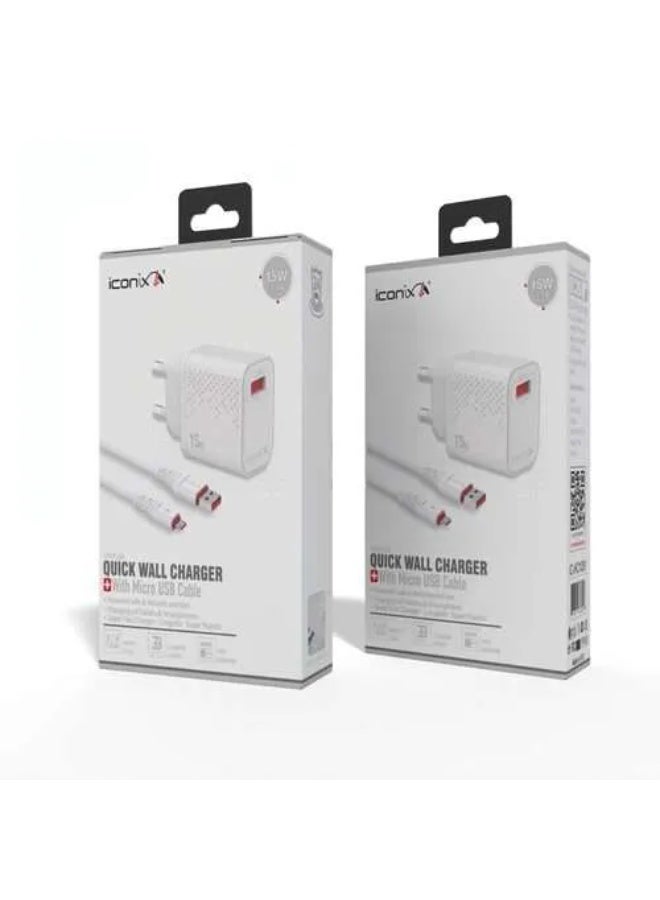 آيكونكس شاحن Iconix بمنفذ USB-A وكابل Micro، بقوة 15 واط وتيار 3.1 أمبير (طراز IC-HC1051) – أبيض - Image 3