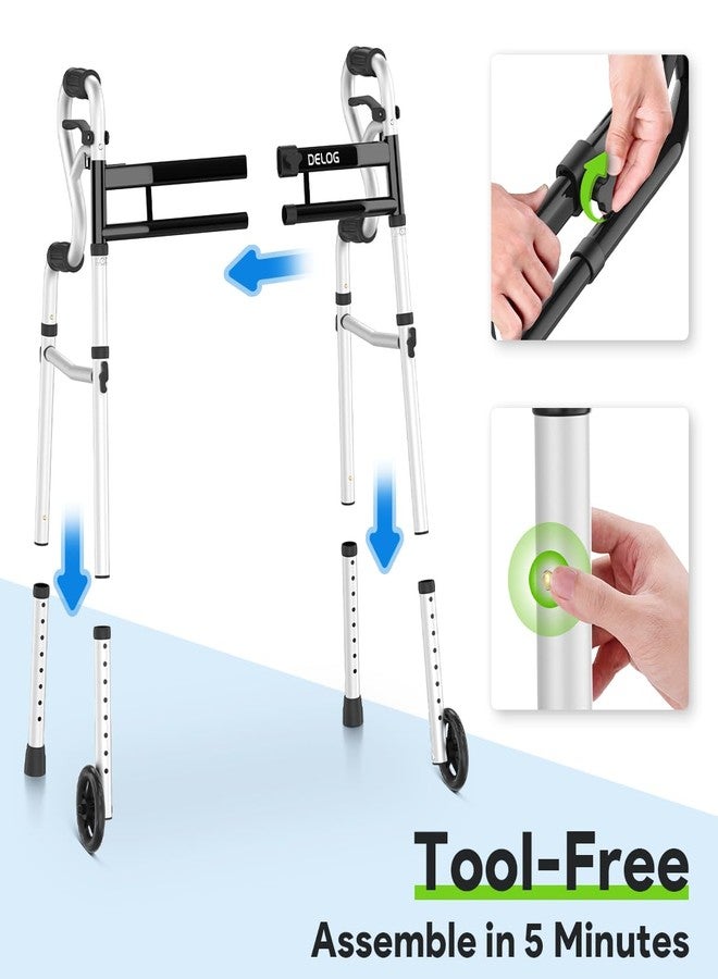 Delog Narrow Folding Walker for Seniors, 3 in 1 Folding Walker with 5” Front Wheels Width Adjustable Compact Standard Walker Support Up to 350lbs (Black) - Image 5