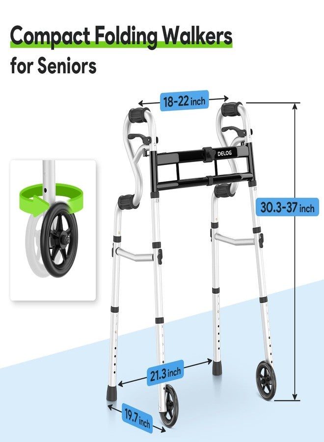 Delog Narrow Folding Walker for Seniors, 3 in 1 Folding Walker with 5” Front Wheels Width Adjustable Compact Standard Walker Support Up to 350lbs (Black) - Image 3