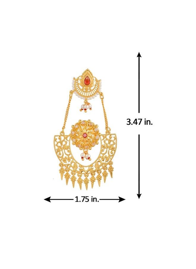 VOYLLA Abharan Red Stones and Pearls Opulent Drop Earrings  - Image 5