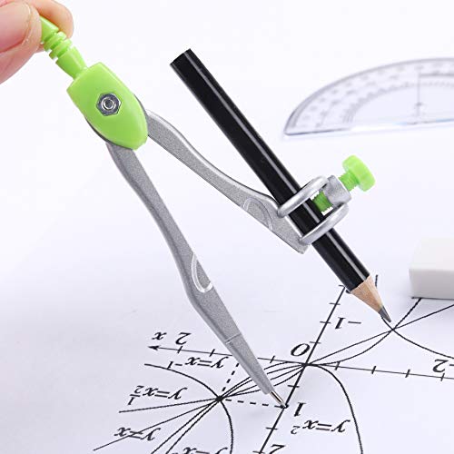 Unjoo Math Geometry Kit Sets 10 Piece Student Supplies with Shatterproof Storage Box,Includes Rulers,Protractor,Compass,Eraser,Pencil Sharpener,Lead Refills,Pencil,for Drafting and Drawings（Green） - Image 4