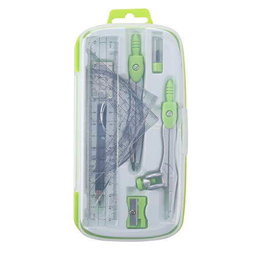 Unjoo Math Geometry Kit Sets 10 Piece Student Supplies with Shatterproof Storage Box,Includes Rulers,Protractor,Compass,Eraser,Pencil Sharpener,Lead Refills,Pencil,for Drafting and Drawings（Green） - Image 5