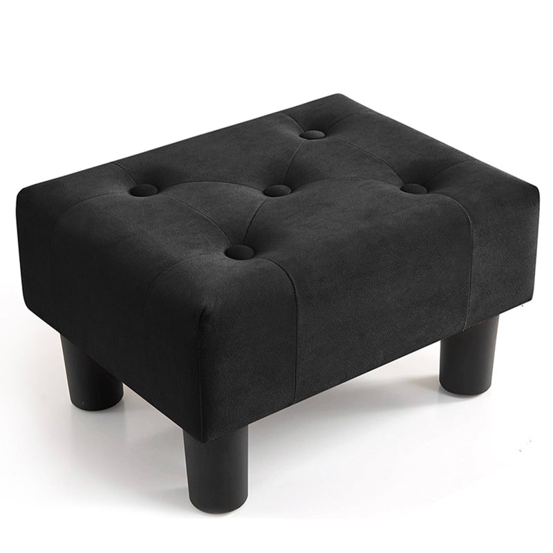 Poofzy Small Foot Stool Ottoman Velvet Ottoman Foot Rest with Legs Rectangle Foot Rest for Couch Footstools and Ottomans Small for Living Room and Entryway Black