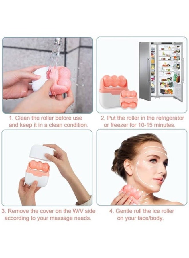 رولر ثلج للوجه - أداة تبريد البشرة لتقيل الانتفاخ والهالات وتنشيط الدورة الدموية باللون بينج - Image 3