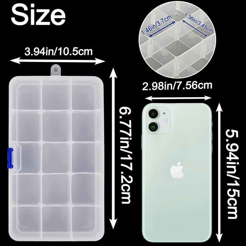 DARUITE 15 Grids Craft Storage Boxes with Compartments, Plastic Bead Storage Box,Storage Organiser with Lid for Beads Earring Fishing Hook Small Accessories(3 PCS) - Image 2