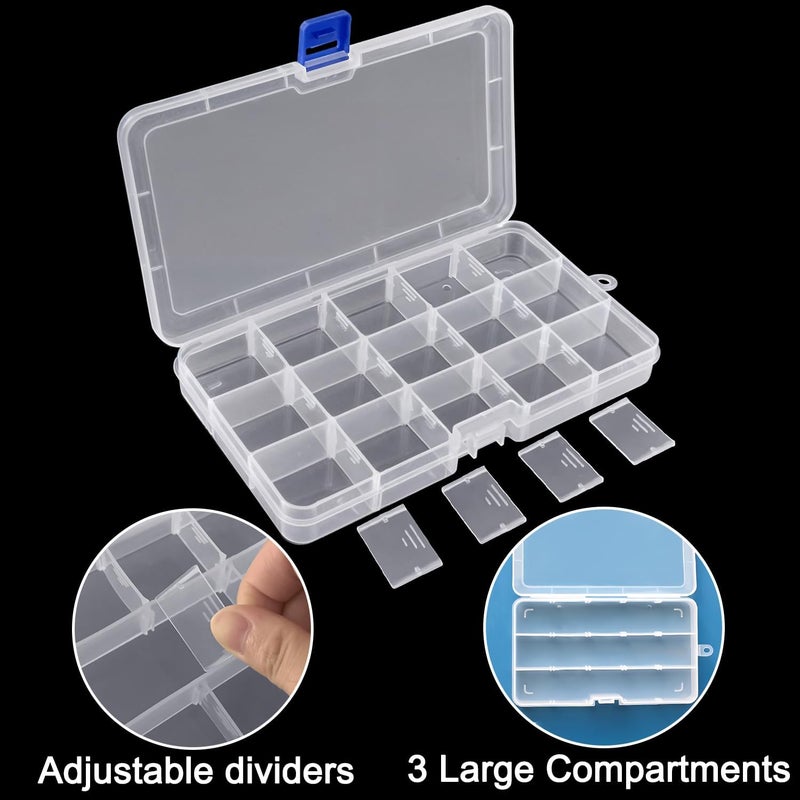 DARUITE 15 Grids Craft Storage Boxes with Compartments, Plastic Bead Storage Box,Storage Organiser with Lid for Beads Earring Fishing Hook Small Accessories(3 PCS) - Image 3