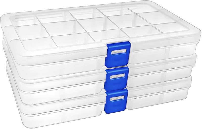DARUITE 15 Grids Craft Storage Boxes with Compartments, Plastic Bead Storage Box,Storage Organiser with Lid for Beads Earring Fishing Hook Small Accessories(3 PCS) - Image 1