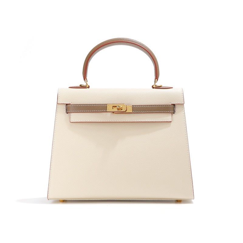 Outer Seam High-End Palm Print Cowhide Color Matching Kelly Bag Single Shoulder Genuine Leather Women'S Bag Hand-Held Crossbody Bag - Image 1