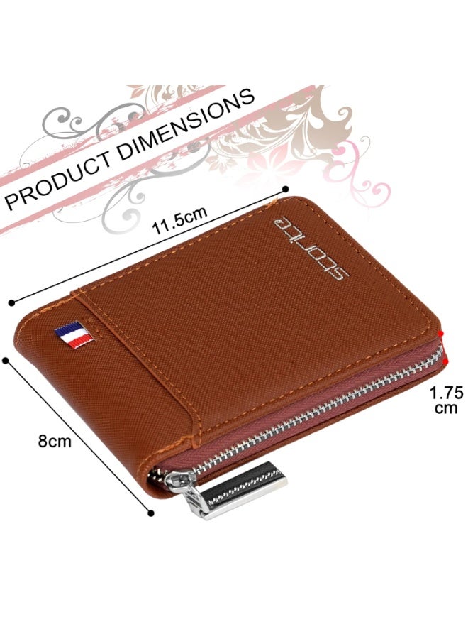 Storite PU Leather 9 Slot Vertical Credit Debit Card Holder Money Wallet Zipper Coin Purse for Men Women - Lightbrown (11.5 x 1.75 x 8 cm) - Image 2