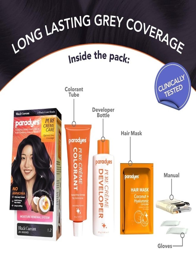 Paradyes Pure Crème Care No Ammonia Hair Color Black Currant 1.2 | Long-Lasting Crème Formula | Grey Coverage | Coconut Milk + Almond Oil + Hyaluronic Complex | Smooth & Shiny Finish | 60g + 10 ml - Image 3