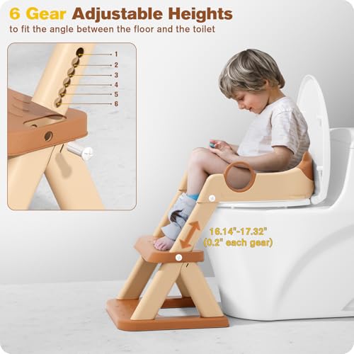 Rabb 1st Potty Training Seat, Upgrade Toddler Toilet Seat for Kids Boys Girls, 2 in 1 Potty Training Toilet for Kids, Splash Guard Anti-Slip Pad Step Stool（Brown） - Image 4