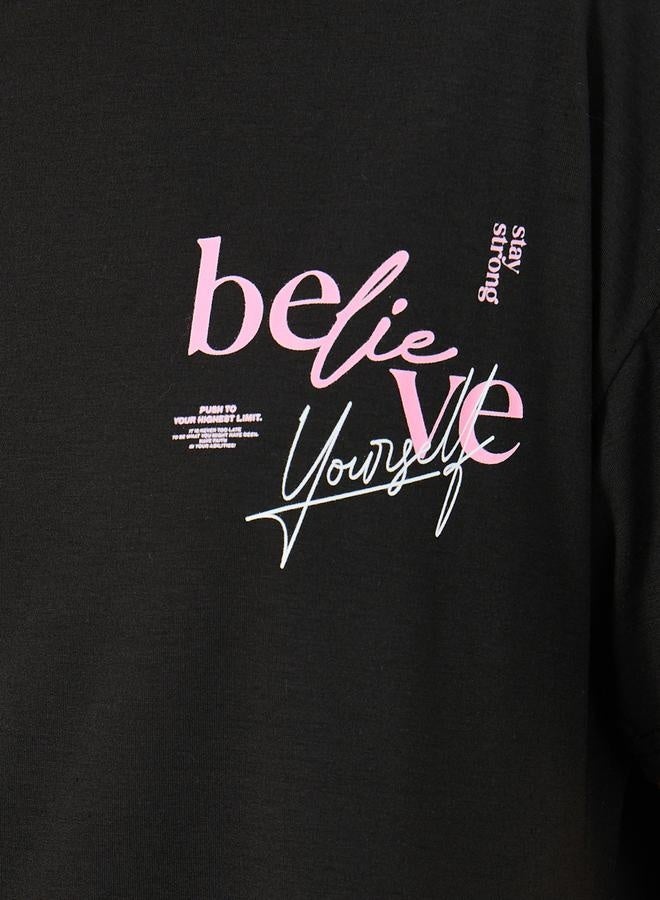 Styli Believe Slogan Print Dropped Shoulder T-Shirt - Image 3