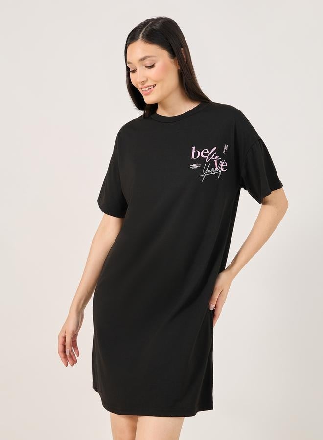 Styli Believe Slogan Print Dropped Shoulder T-Shirt - Image 2