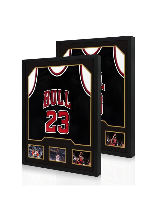 CCDCC Jersey Frame Display Case 2 Pack, Large Wooden Sport Jersey Shadow Box Frame with Mats and Real Tempered Glass Cover for Football Hockey Baseball Basketball Soccer Shirt,Black - Image 1