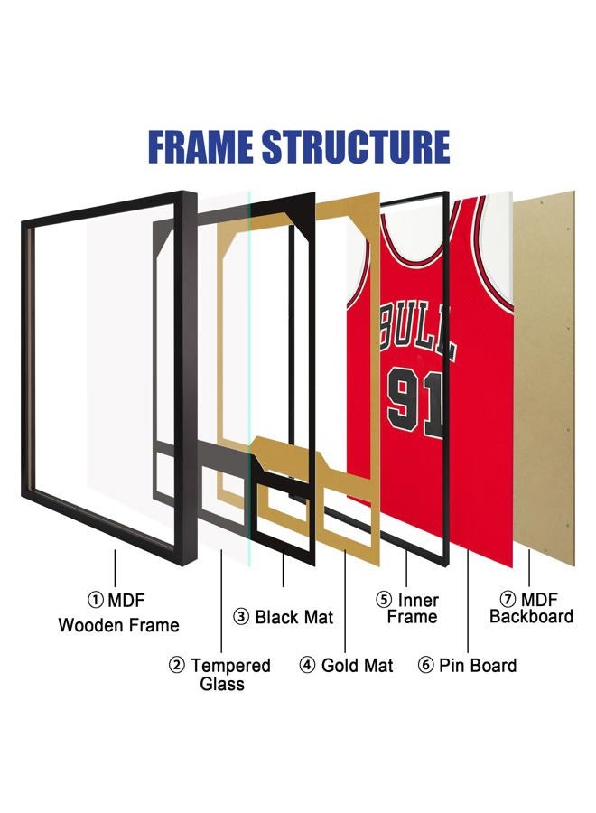 CCDCC Jersey Frame Display Case 2 Pack, Large Wooden Sport Jersey Shadow Box Frame with Mats and Real Tempered Glass Cover for Football Hockey Baseball Basketball Soccer Shirt,Black - Image 3