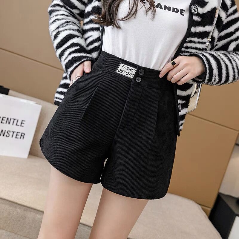 Small Woolen Short Pants Womens High Waist Early Autumn Winter 2022 New Outer Wear Boots Pants Casual Wide Leg Black 862 * Black 
