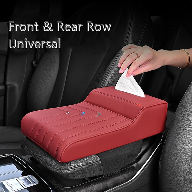 Goodern Car Armrest Support Cushion,Auto Center Console Armrest Pad with Tissue Box Comfortable PU Leather Automotive Elbow Rest Pad Widen Non-Slip Arm Rest Protector Cover Fit for Most Car-Beige - Image 5