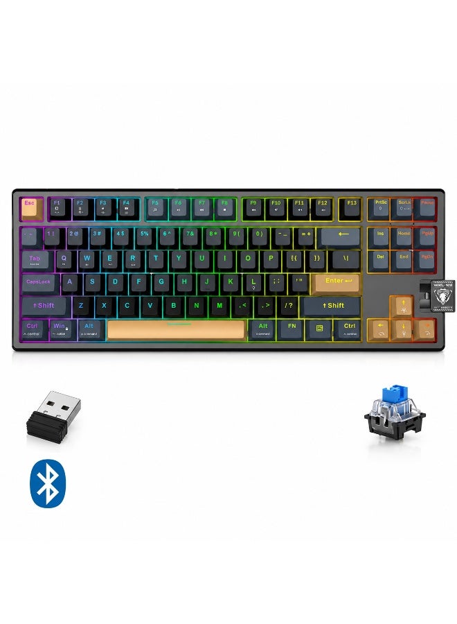 WKL102 3-Mode Wireless, Bluetooth & Wired Gaming Mechanical Keyboard - Hotswapple DRINKERY Blue Switches - Rainbow LED Lighting - Full Keys Anti Ghosting
