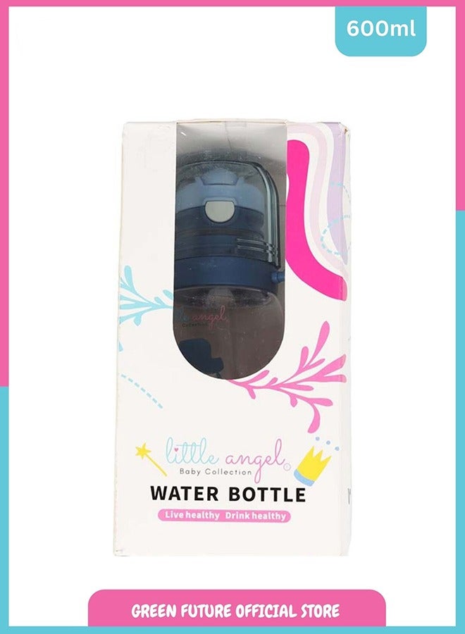 Little Angel Kids Water Bottle 600ml with Flip Straw, Lightweight, Leakproof, Portable with Adjustable Strap for School, Sports, and Travel - Color Blue - Image 5