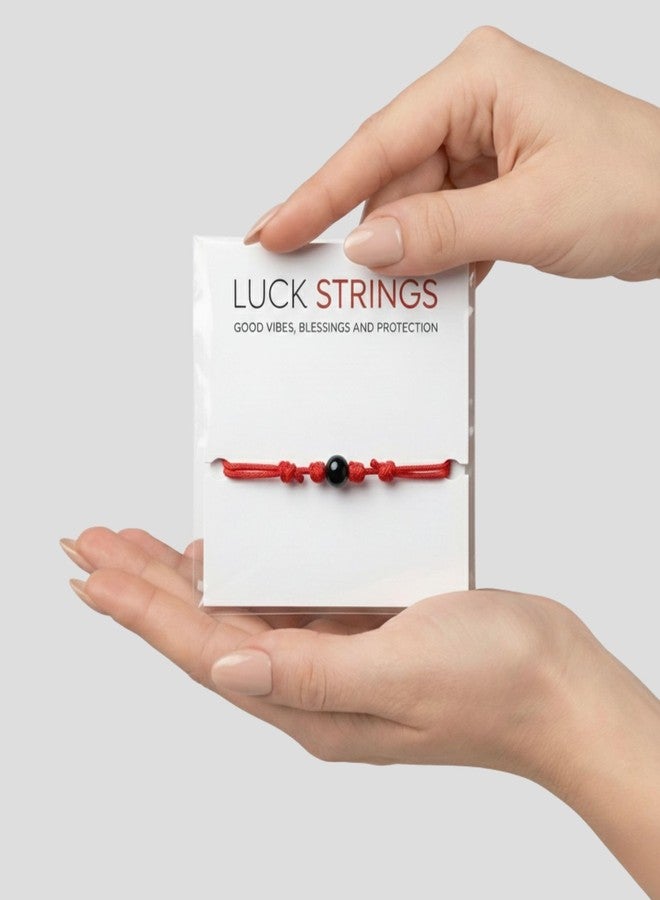 Luck Strings سوار حماية من التورمالين الأسود - خيط قابل للتعديل باللون الأحمر أو الأسود مع خرز من الأحجار الكريمة الطبيعية | تميمة للجنسين لجلب الحظ السعيد، وحماية الطاقة، والإيجابية (أحمر) - Image 3