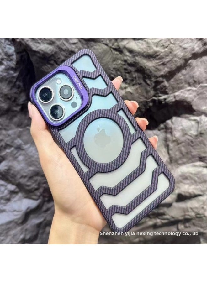 For Apple Mobile Phone Case Carbon Fiber Pattern Borderless Ladder Hollow Magnetic Shell Multiple Models Available