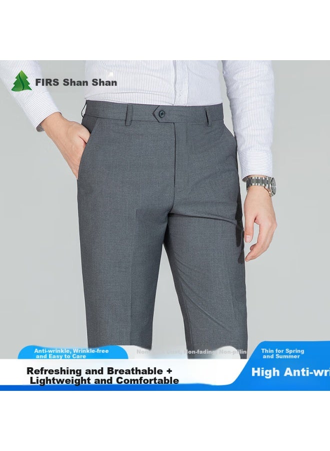 Firs Men'S Wrinkle-Free Summer Loose Casual Business Suit Trousers Straight Pants Grey Thin Style 33