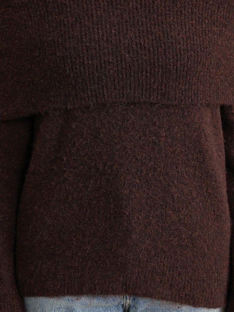 MIXRAY Loose Fit Ribbed Madonna Collar Sweater - Image 3