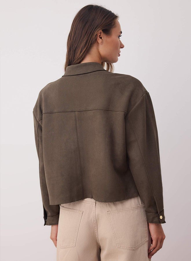 trendyol Khaki Gold Button Detailed Suede Shirt - Image 4