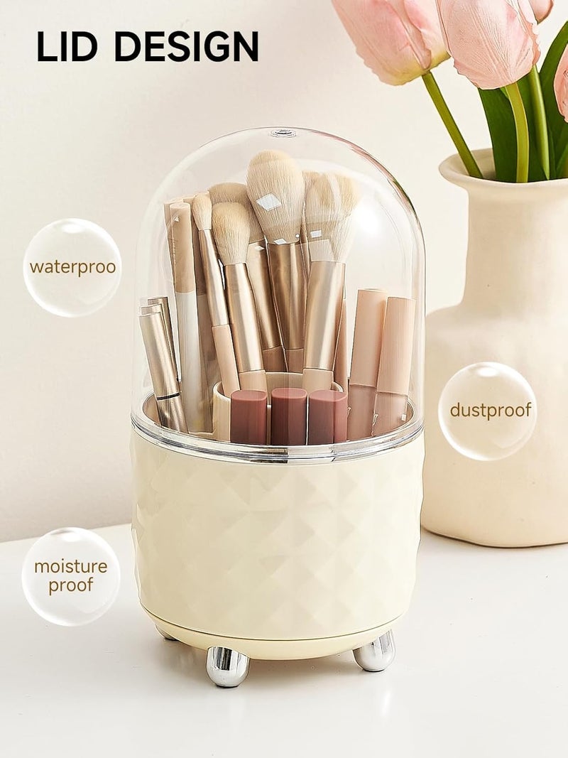 KASTWAVE Makeup Brush Holder with Dustproof Lid, 360 Rotating Makeup Brush Organizer, Brushes Cup for Cosmetics, Nail Polish, Bathroom Vanity - Image 3