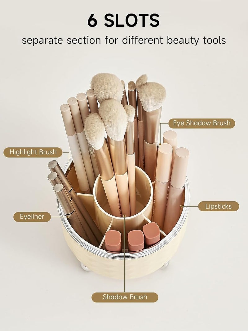 KASTWAVE Makeup Brush Holder with Dustproof Lid, 360 Rotating Makeup Brush Organizer, Brushes Cup for Cosmetics, Nail Polish, Bathroom Vanity - Image 4